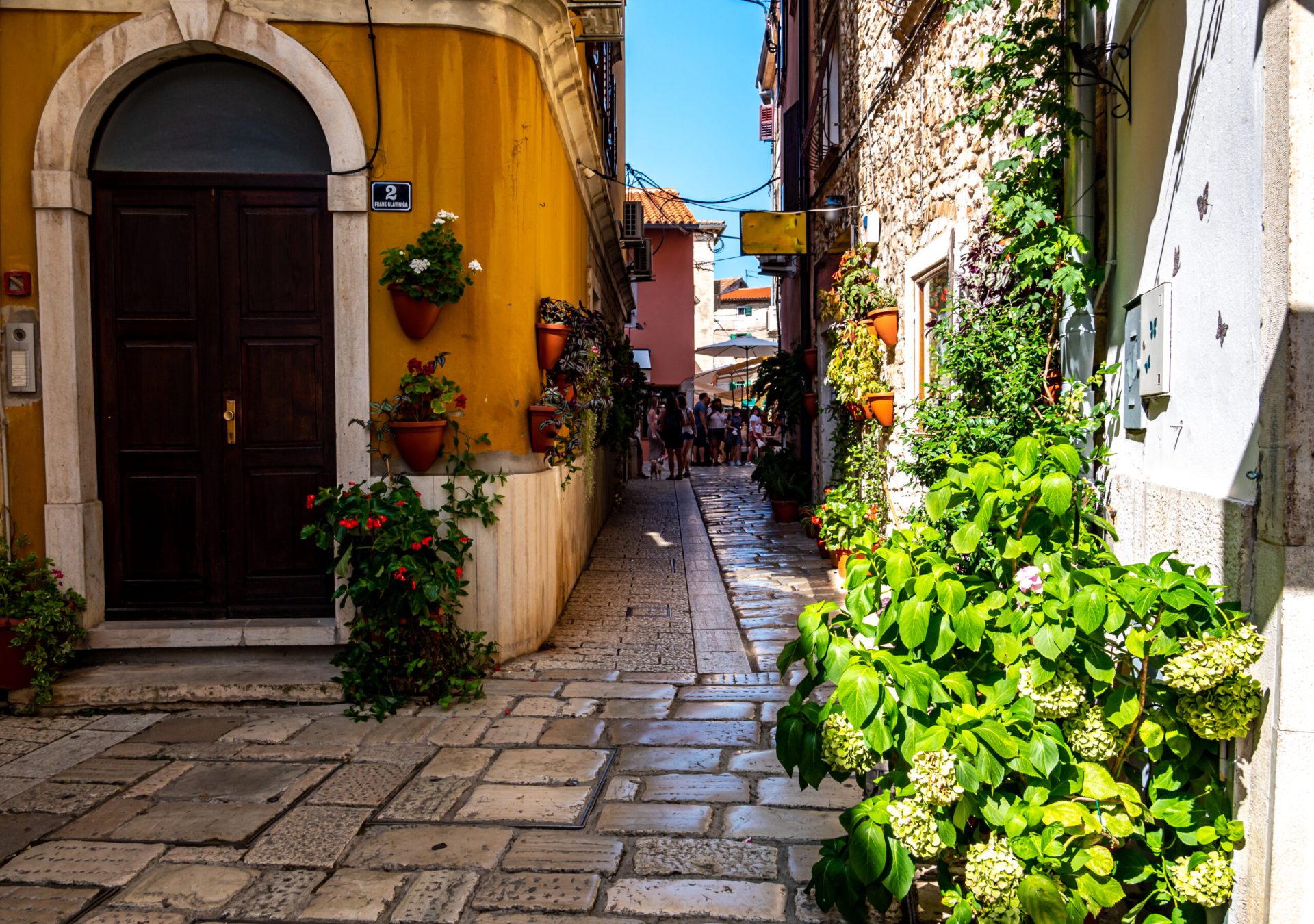 Beautiful old alley in the city of Porec in Croatia